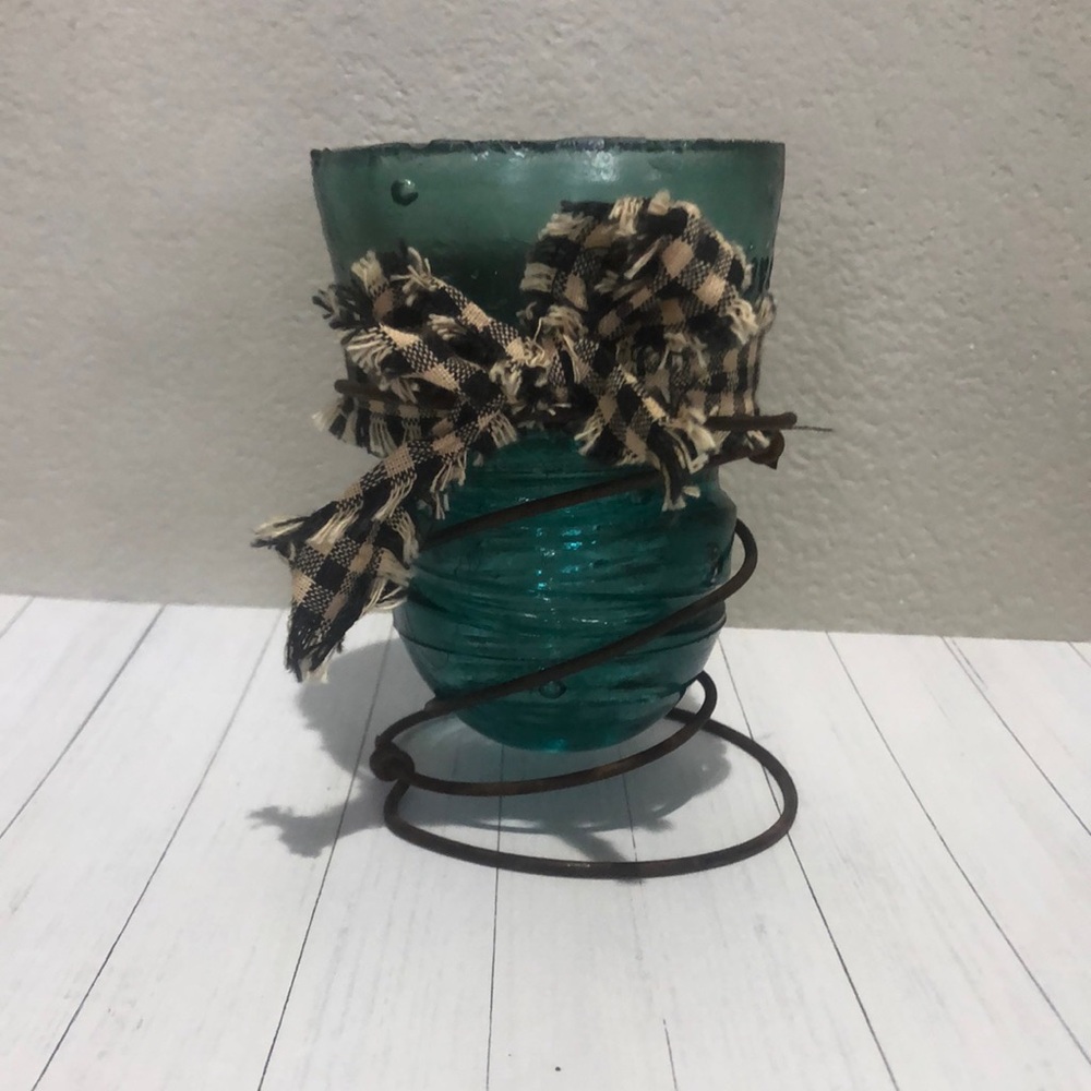 Cottagecore Green/Blue Glass Insulator Tea-light holder